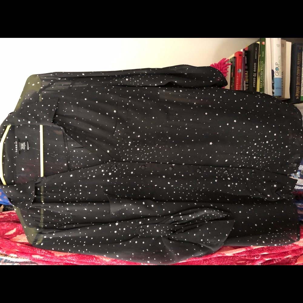 Sure black button down shirt with white stars